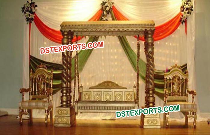 Indian Wedding Golden Stage With Swings