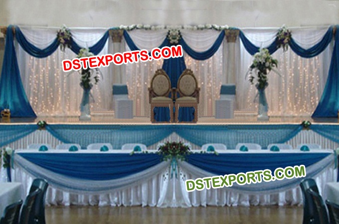 Indian Wedding White Blue Stage Backdrop