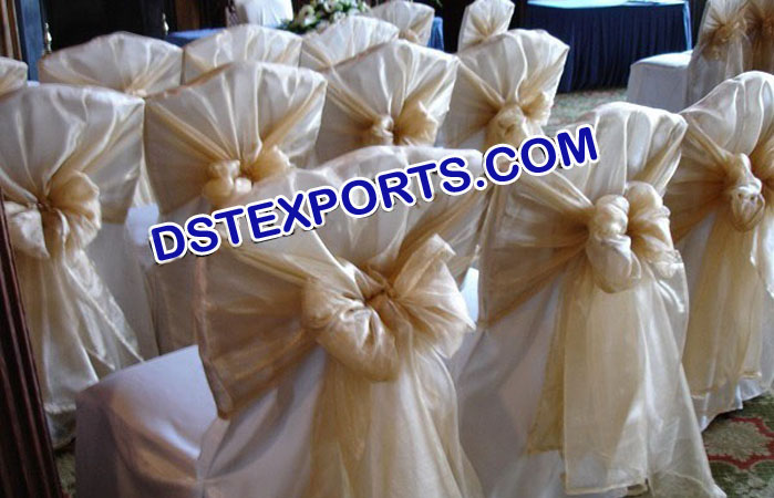 Wedding White Chair Cover With Golden Tie Back