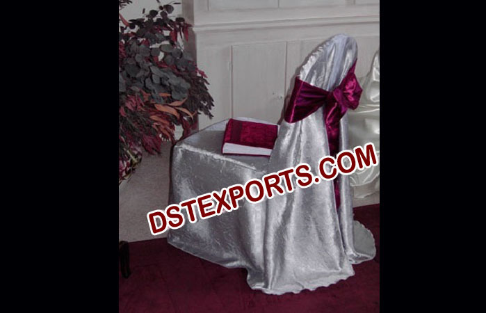 Silver Chair Cover With Maroon Sashas