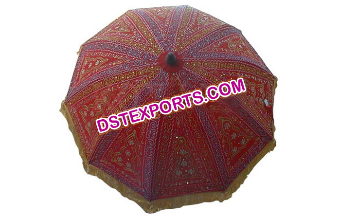 Indian Wedding Embroidered Red Umbrellas