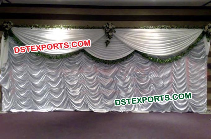 Embroidered Wedding Stage White Backdrop