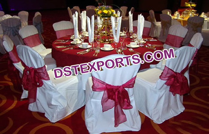 Red Tissues Sashas With  chair Covers