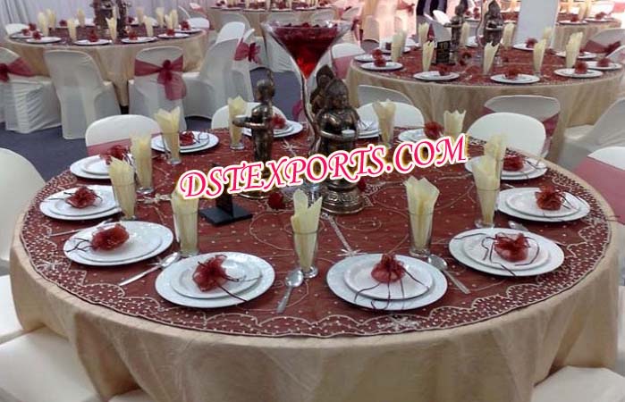 Wedding Mehroon Embrodried Table Overlays