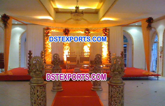 Wedding Aisleway  Golden  Pillar With Ganesha