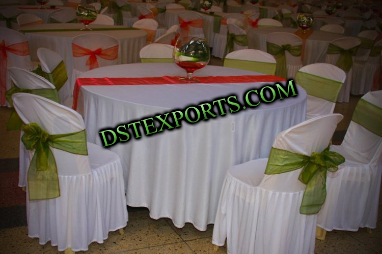 BANQUETHALL CHAIR COVERS WITH MEHANDI SHASHS