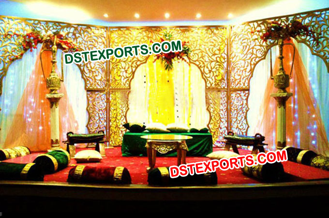 Muslim Mehandi Stage With Carved Backdrop Set