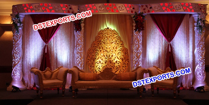 Latesr Asian Wedding Golden Heavy Carving Stages