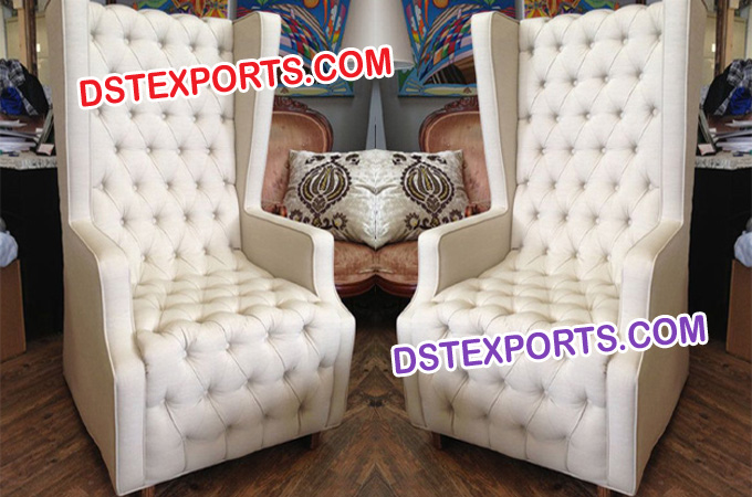 Wooden Tufted High Back Throne Chairs Set
