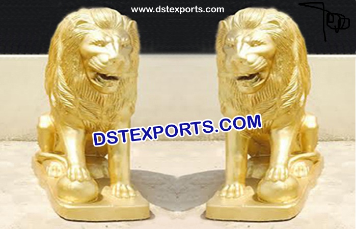 FRP Golden Lion Entrance Statues