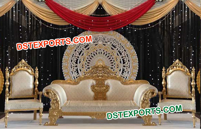 Royal Wedding Golden Carved Stage Furniture