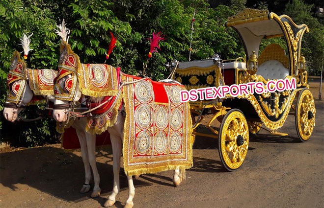 Royal Indian Black Gold Horse Drawn Buggy Carria