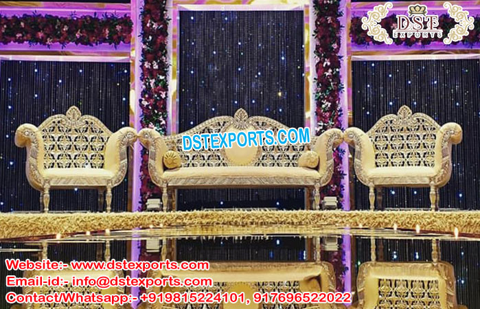 Indian Wedding Carved Gold Sofa Set