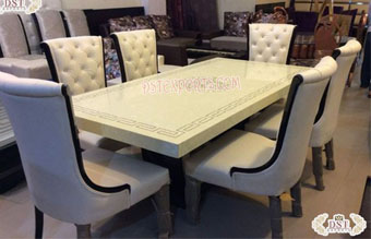 Modern Teak Wood White Dining Table Set