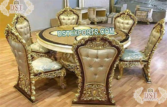 Maharaja Carved Round Design Dining Table Set