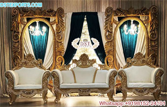 Luxurious White Gold Wedding Reception Stage Sofa