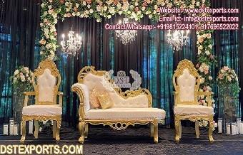 White Gold LoveSeat & Chair For Wedding Stage