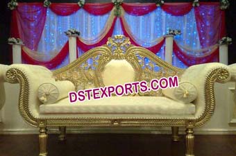 Wedding Golden Wooden Carved Love Seaters