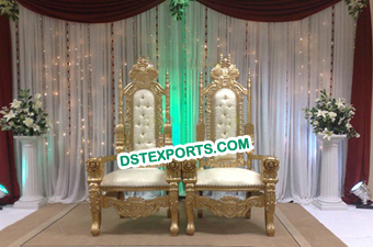 Designer Golden Bride Groom Chairs Set