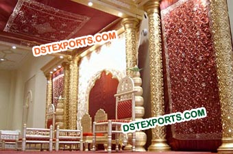 Embroiderey Red And Golden mandap Backdrop
