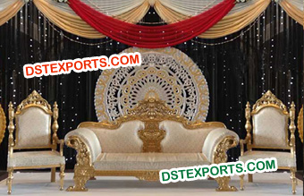 Royal Wedding Golden Carved Stage Furniture
