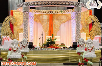 Lavish Indoor Wedding White Crystal Mandap