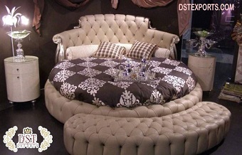 Leather Tufted White Finish Bedroom Furniture:-