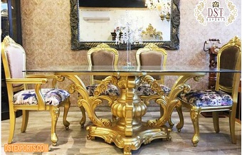 Best Designer Golden Finish Dining Table Set