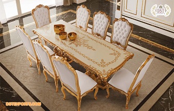 Gold & White Carved Dining Table Furniture