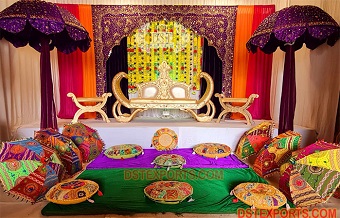 Traditional Indian Mehndi Sangeet Function Setup