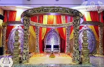 Maharani Wedding Golden Pillars Mandap Dallas