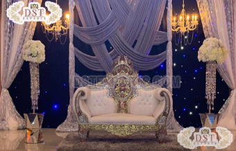 Sweetheart White & Gold Wedding Stage Loveseat