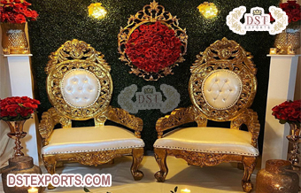 Royal Golden King Bride Groom Chairs Set