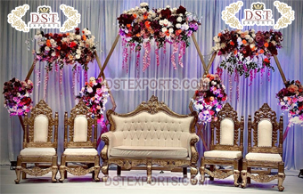 Luxury White Gold Wooden Wedding Sofa & Chairs